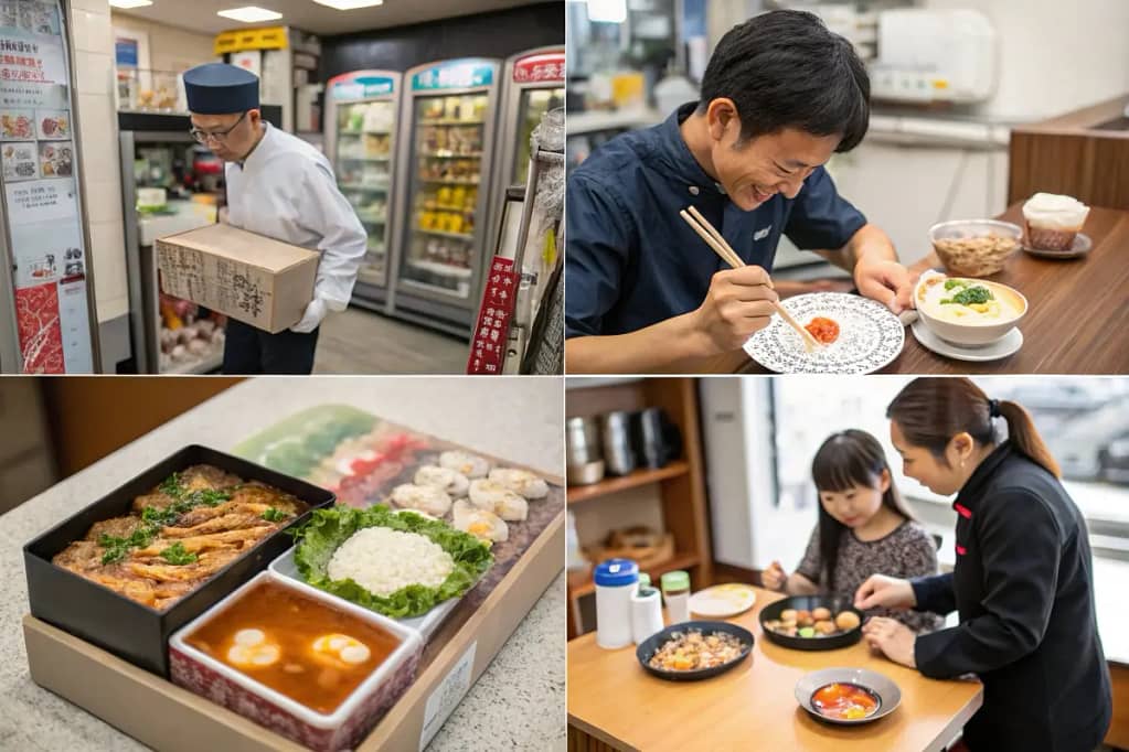 Four real-life use cases showcasing varied Japanese breakfast scenarios—from quick convenience to luxurious ryokan spreads.