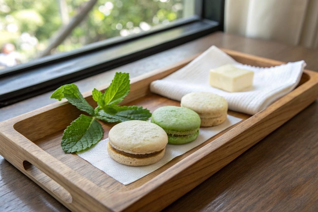 A serving tray with assorted Japanese biscuits, showcasing variety in flavors and textures.