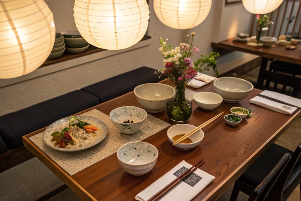 A final look at a finished meal setting inside Domo, symbolizing the satisfying end to an authentic Japanese countryside feast in Denver.