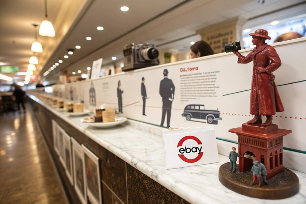 A timeline illustrating how Japanese fake food evolved from basic restaurant displays to modern eBay-driven collectibles, highlighting major historical shifts.