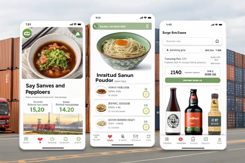 A collage of various e-commerce sites for japanese food online, illustrating product offerings, user reviews, and shipping details side by side.