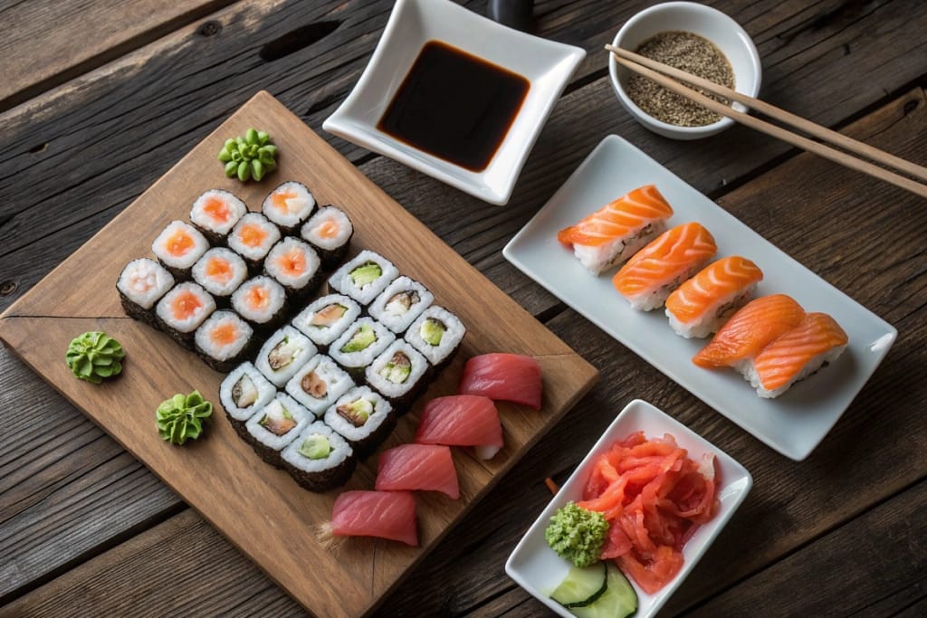 An inviting sushi spread featuring various nigiri and maki pieces, highlighting the color, freshness, and artistry central to sushi culture.