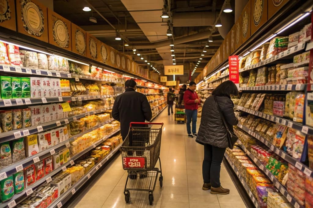 Inside view of tokyo japanese food store pittsburgh, where customers browse shelves filled with authentic Japanese condiments, noodles, and snacks.