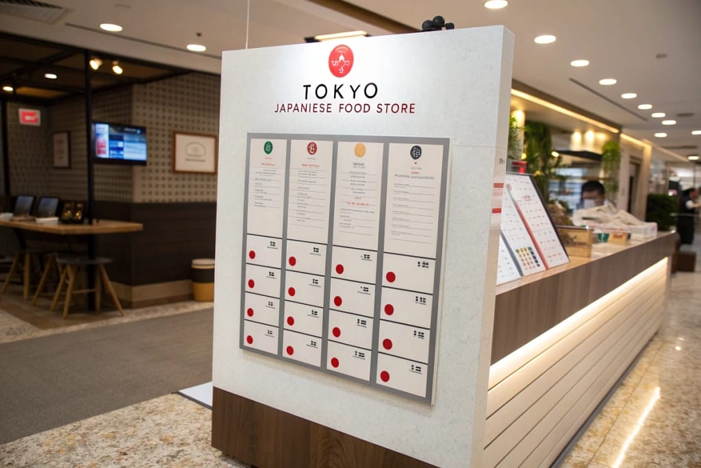 An FAQ board answering common queries about tokyo japanese food store pittsburgh, from hours to online ordering and promotions.