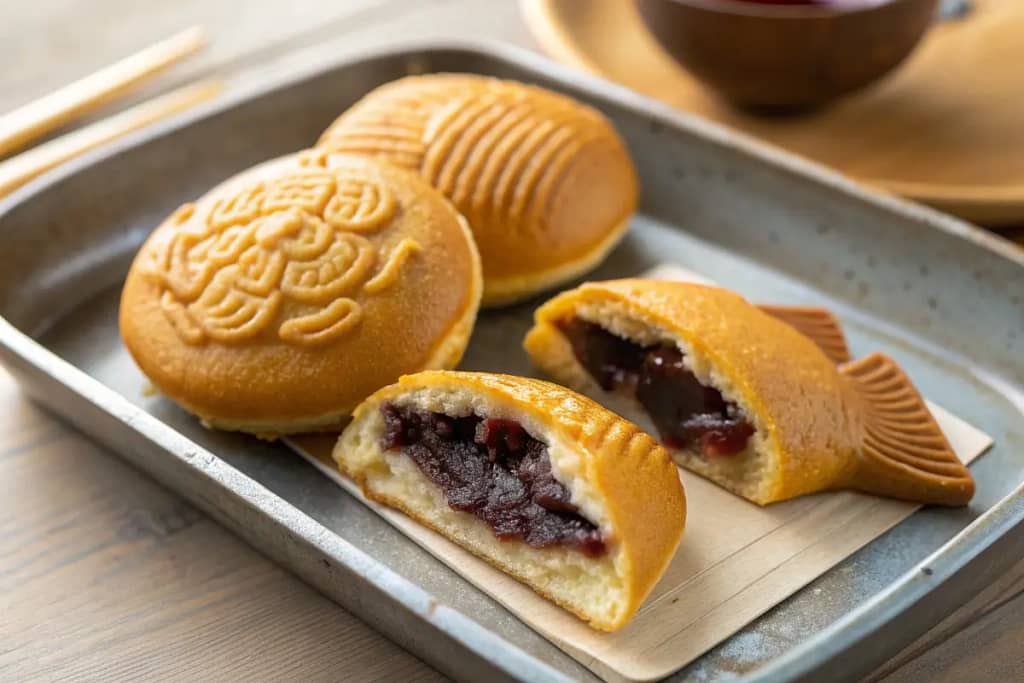 Three classic pastries—dorayaki, taiyaki, and imagawayaki—showcasing different forms of anko’s versatile application.