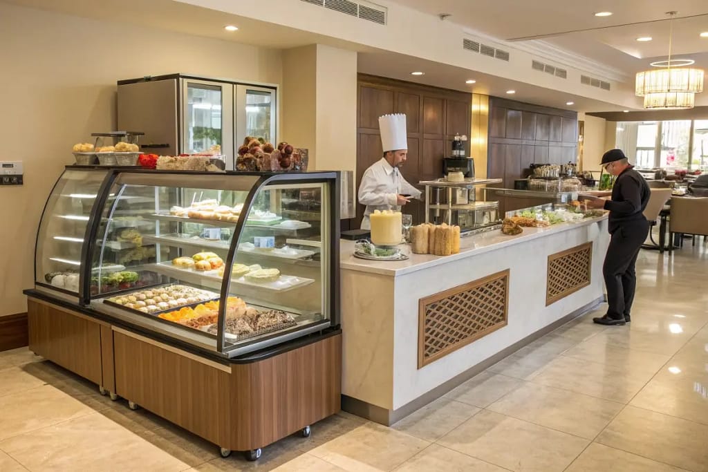 Different real-life situations where a cake display freezer elevates dessert presentation—from local cafes to professional patisseries and home kitchens.