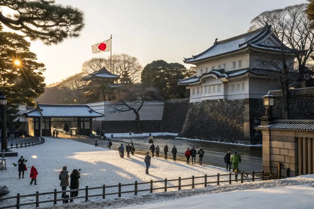  A glimpse of the Imperial Palace grounds during the Emperor’s Birthday, symbolizing national celebration and reverence.