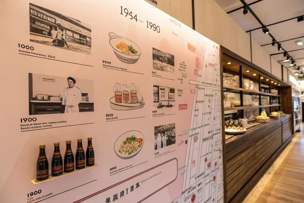  A timeline showing how salad dressings in Japan evolved from traditional vinegar-based preparations to modern bottled ginger and sesame blends.