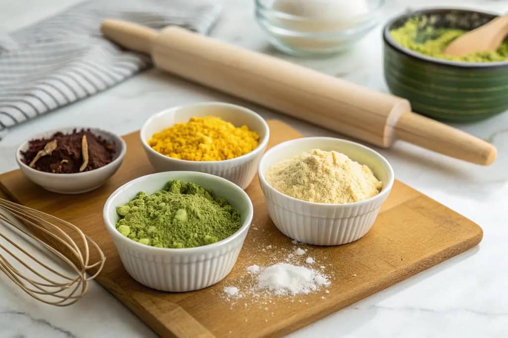 Core ingredients used in crafting Japanese desserts, including matcha, anko, and rice flour, showcased under warm, natural light.