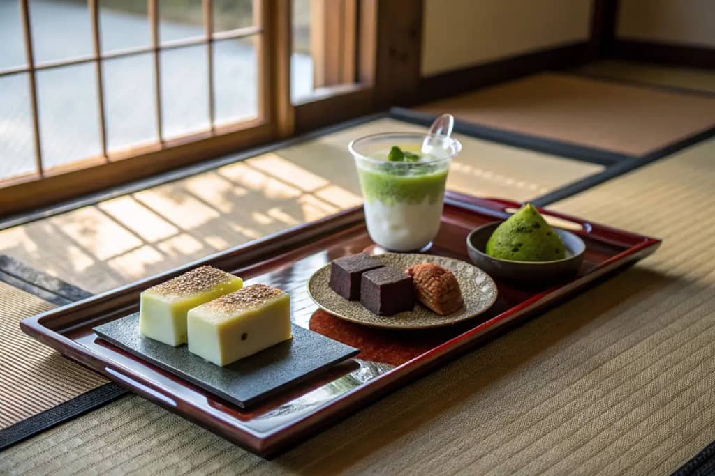  A peaceful conclusion featuring a variety of Japanese dessert favorites, symbolizing the culmination of Japan’s sweet traditions and modern creativity.