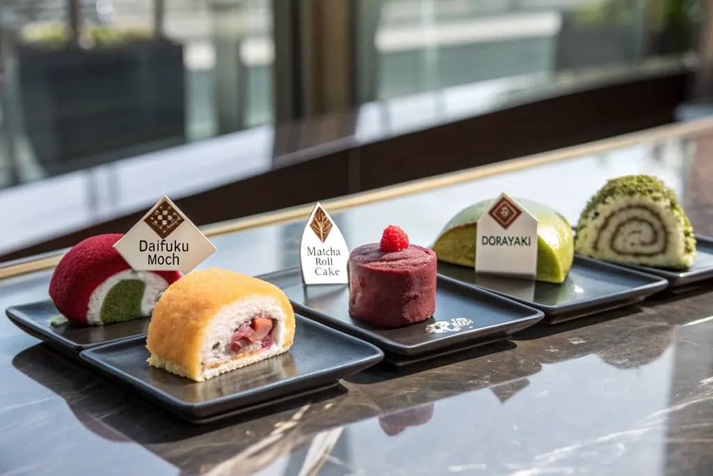 Four iconic Japanese desserts spanning both traditional wagashi and Western-inspired pastries, celebrating their unique looks and flavors.