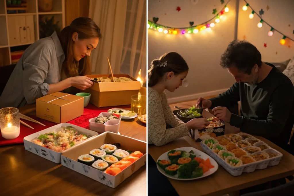 Various Japanese meal setups suitable for family dinners, parties, quick lunches, and solo meal prep.