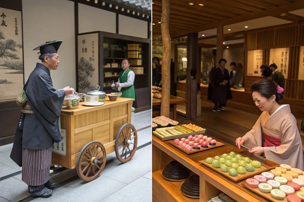 A chronological look at how Japanese tea desserts progressed from simple temple rituals to modern cafe offerings.