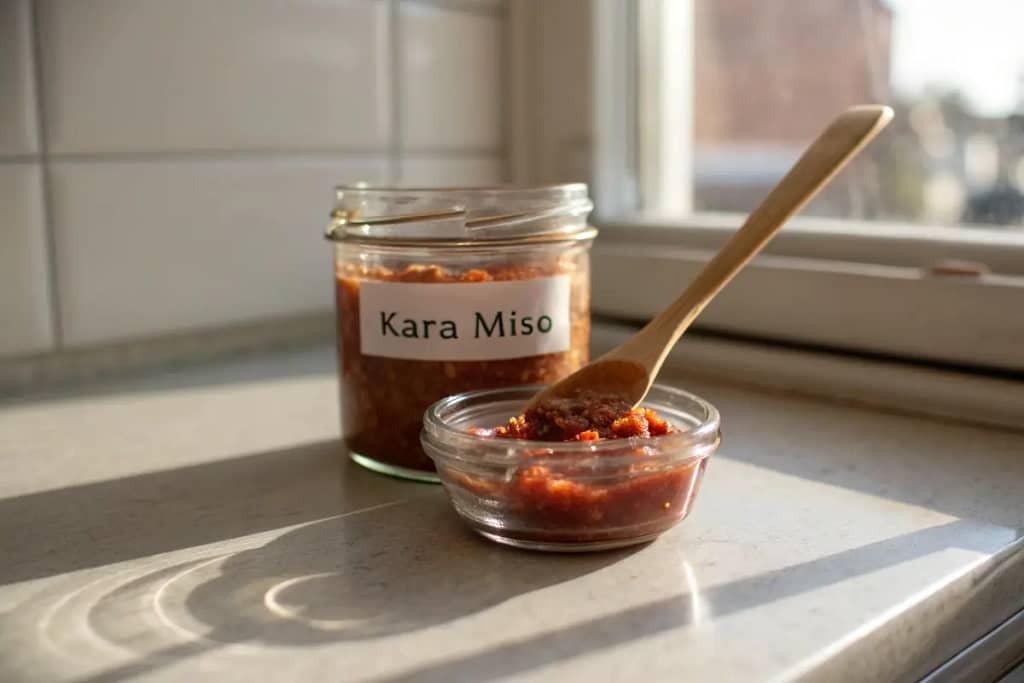  A final glimpse of kara miso’s vibrant hue and thick texture, inviting cooks to add a spicy note to their dishes.