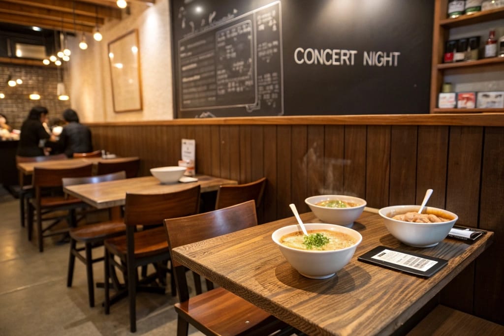 Pre-show ramen near Union Transfer, tying together the thrill of live music with Philadelphia’s diverse food options.