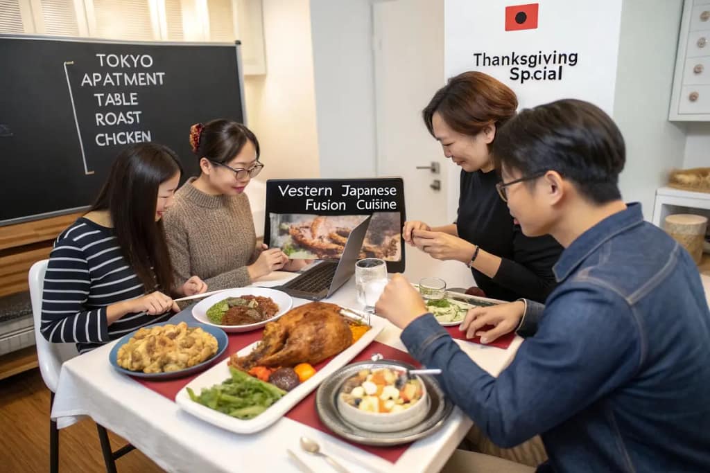 Various ways people in Japan might adapt Thanksgiving concepts, from home gatherings to cooking classes, bridging cultures.